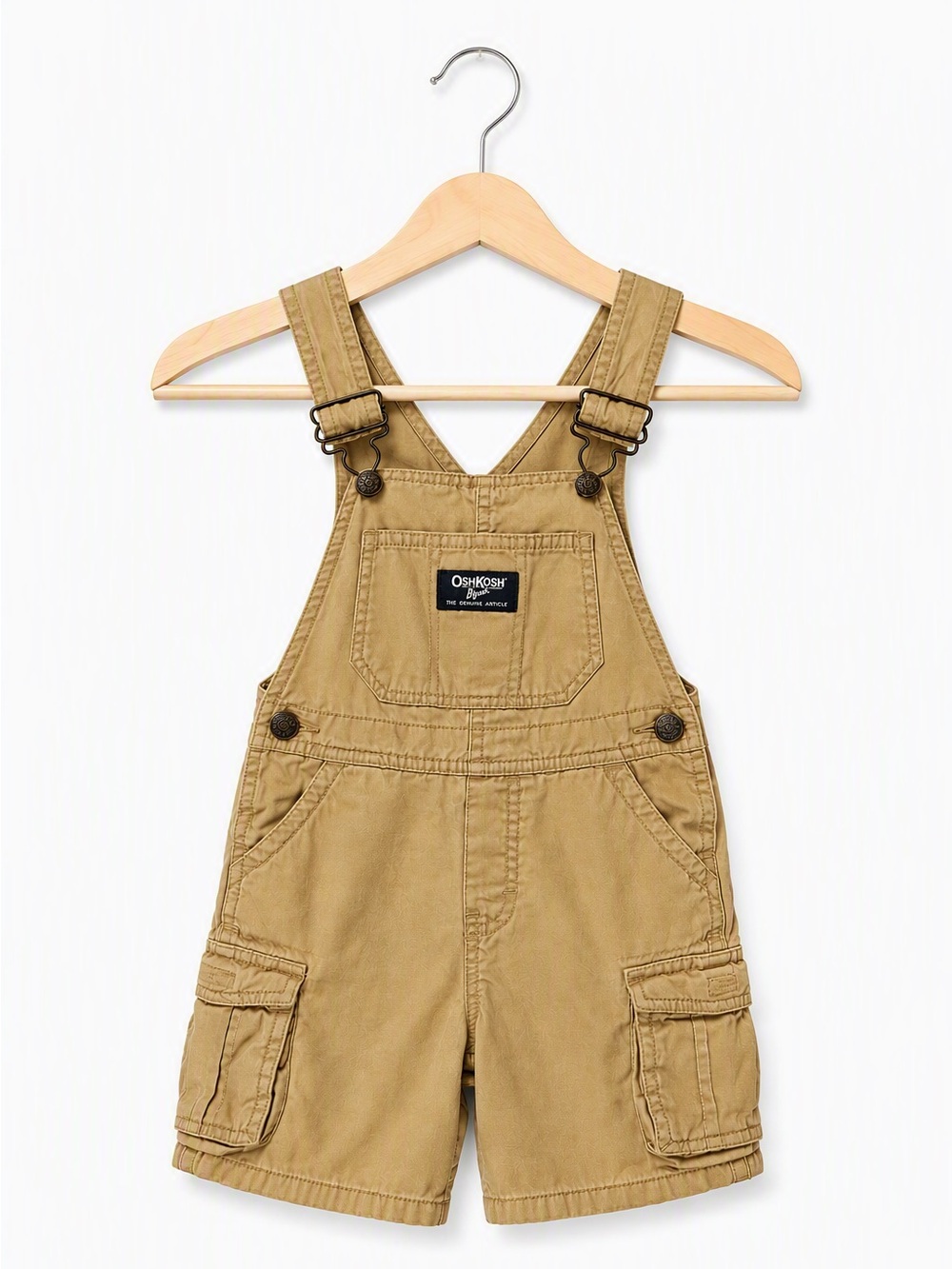 OshKosh B'gosh Toddler Boys Khaki Canvas Cargo Shortall Overalls 3T Summer